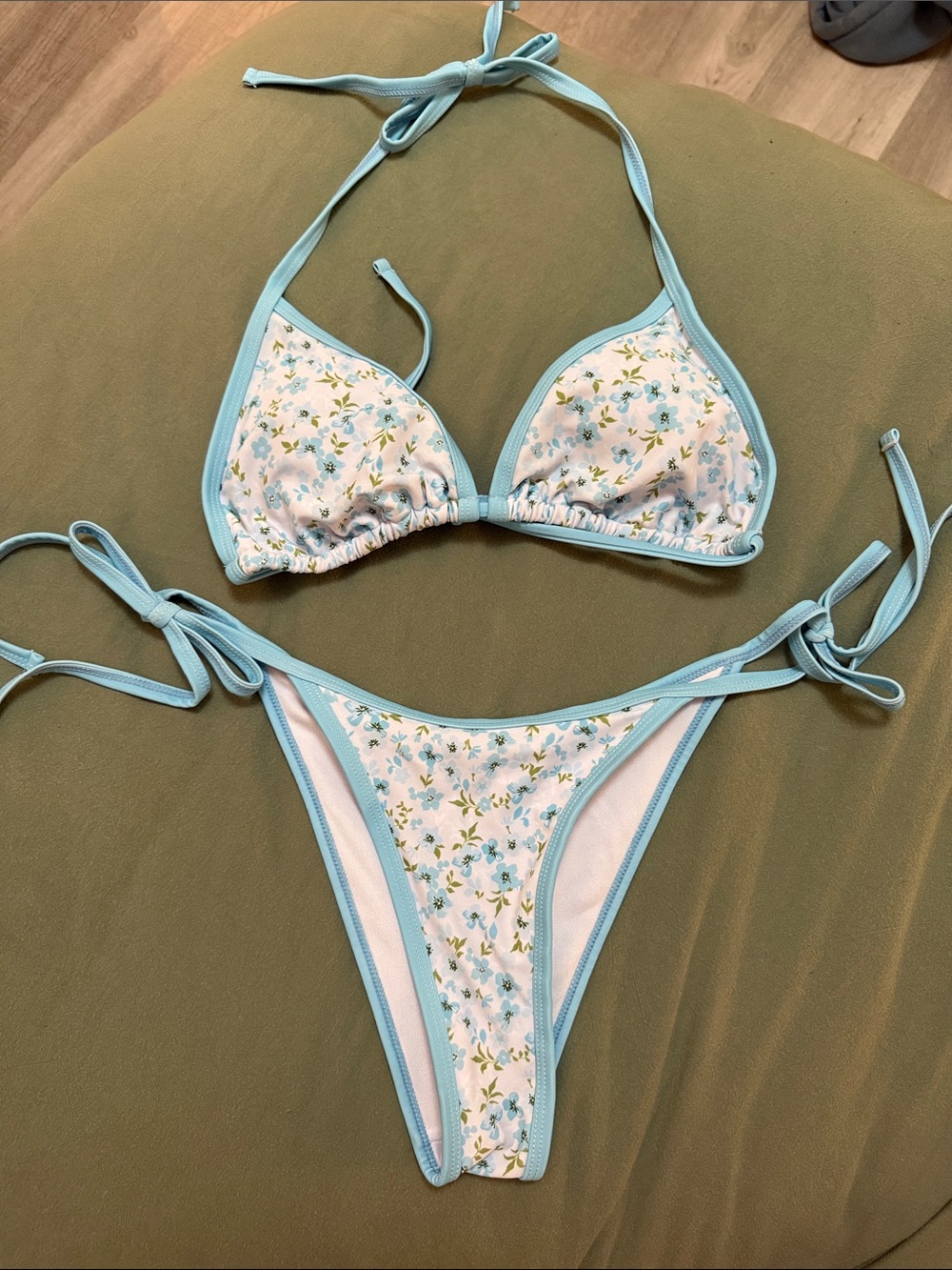 Light Blue Floral Triangle Bikini Size Small